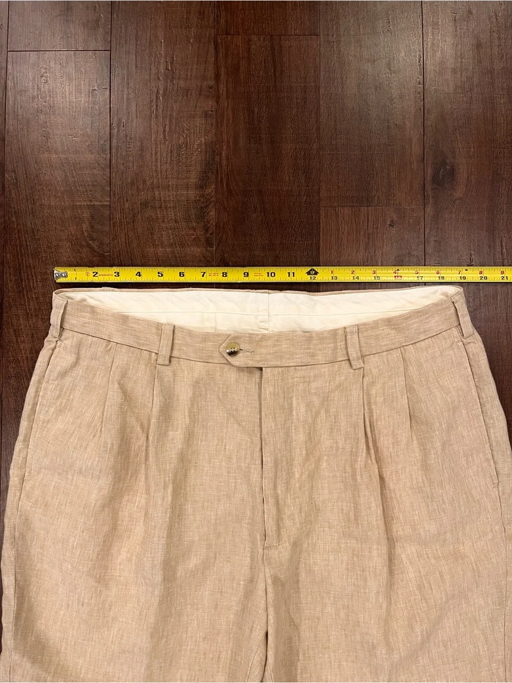 Jos. A. Bank Mens 38x32 Khaki 100% Linen Pleated Traveler's Collection Pants